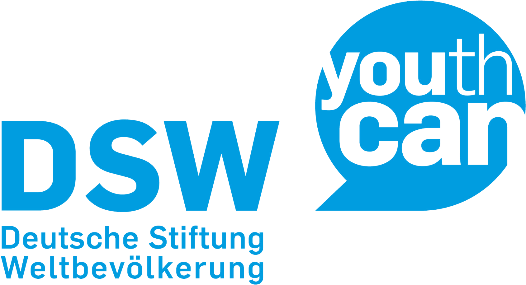Logo for Deutsche Stiftung Weltbevölkerung (DSW) with the text "youth can" in a speech bubble.