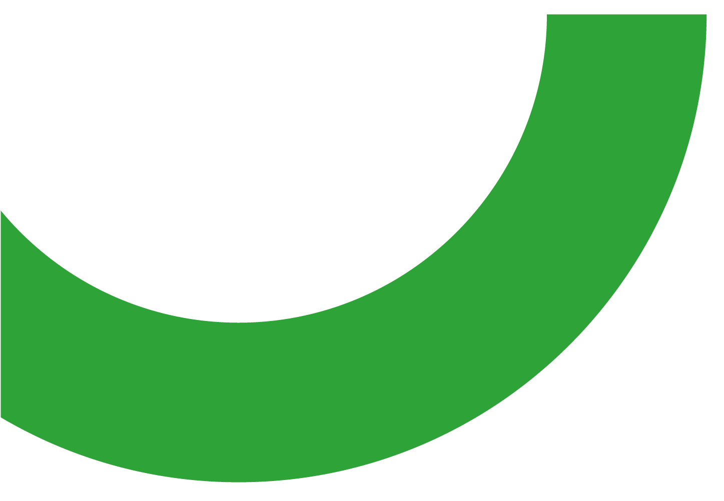 A large green curved shape on a white background.